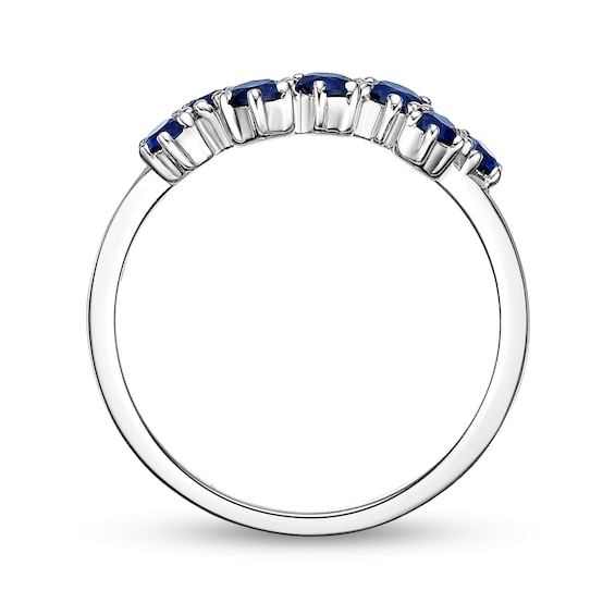 Blue Lab-Created Sapphire Seven Stone Zig-Zag Ring in Sterling Silver