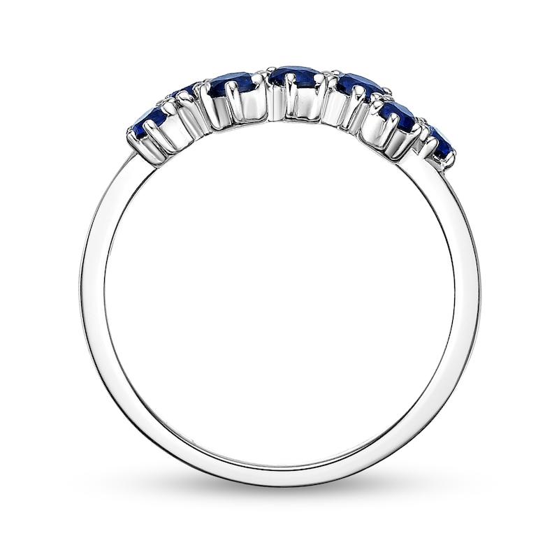 Main Image 3 of Blue Lab-Created Sapphire Seven Stone Zig-Zag Ring in Sterling Silver