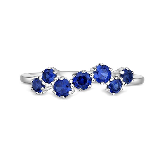 Blue Lab-Created Sapphire Seven Stone Zig-Zag Ring in Sterling Silver