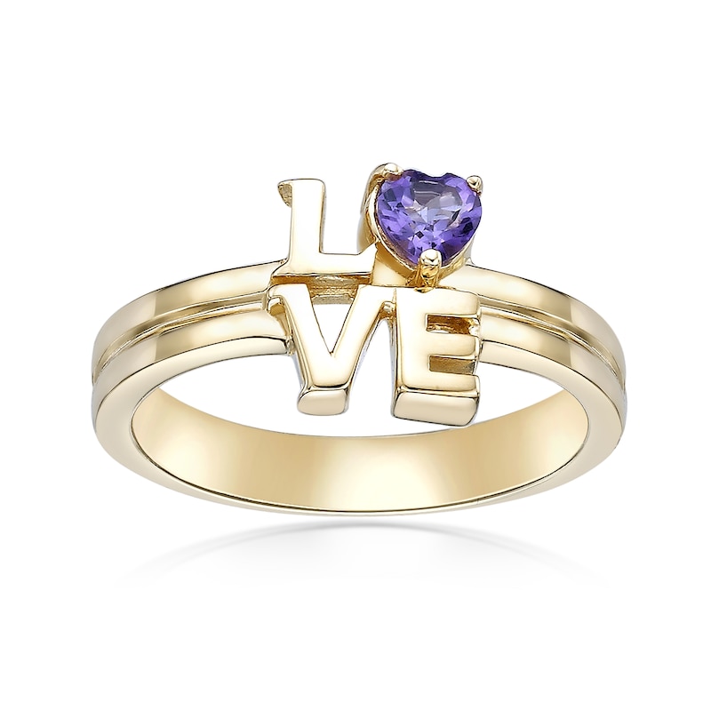 Main Image 1 of 4.0mm Heart-Shaped Amethyst "LOVE" Ring in Sterling Silver with 14K Gold Plate