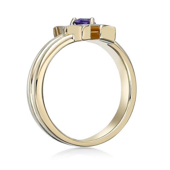 4.0mm Heart-Shaped Amethyst "Love" Ring in Sterling Silver with 14K Gold Plate