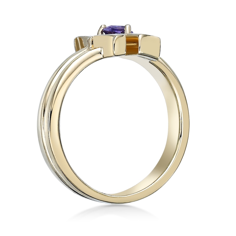 Main Image 2 of 4.0mm Heart-Shaped Amethyst "LOVE" Ring in Sterling Silver with 14K Gold Plate