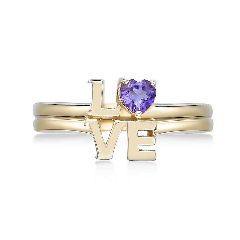 Main Image 3 of 4.0mm Heart-Shaped Amethyst "LOVE" Ring in Sterling Silver with 14K Gold Plate