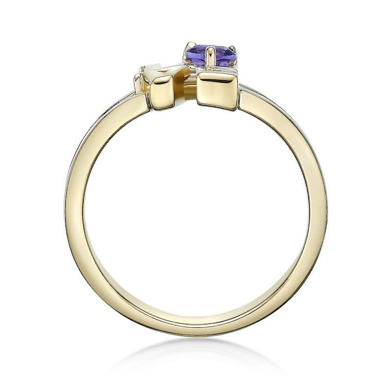 Main Image 4 of 4.0mm Heart-Shaped Amethyst "LOVE" Ring in Sterling Silver with 14K Gold Plate