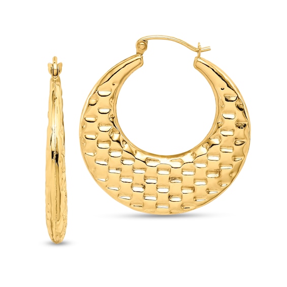 28.6mm Graduated Textured Hoop Earrings in Hollow 10K Gold