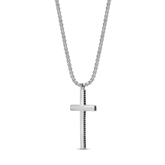 Black Spinel Edge Cross Pendant in Sterling Silver - 22â