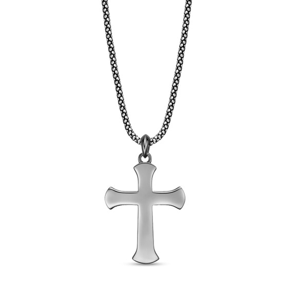 Black Spinel Oxidized Cross Pendant in Sterling Silver - 24"