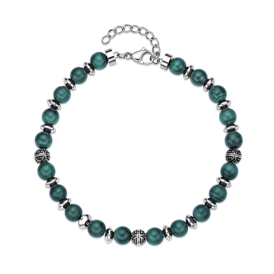 6.0mm Malachite Bead Strand Bracelet in Stainless Steel - 10.25â