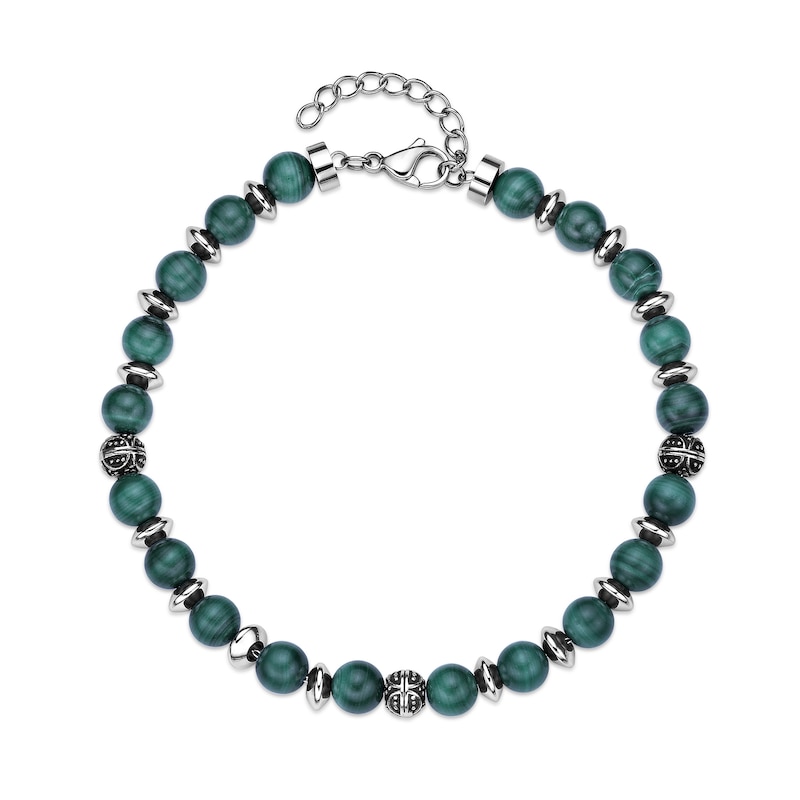 Main Image 1 of 6.0mm Malachite Bead Strand Bracelet in Stainless Steel - 10.25”