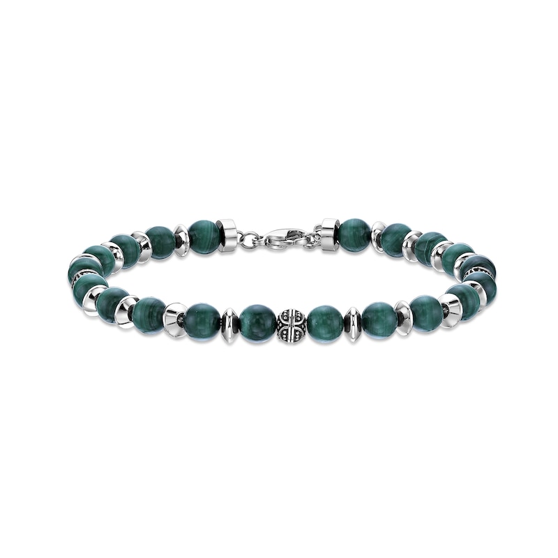 Main Image 2 of 6.0mm Malachite Bead Strand Bracelet in Stainless Steel - 10.25”