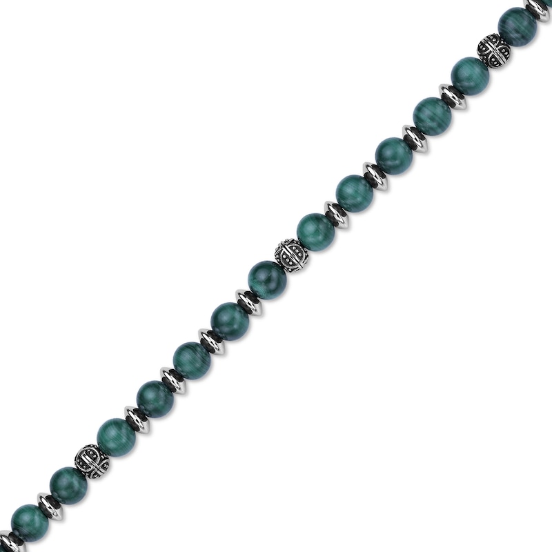 Main Image 3 of 6.0mm Malachite Bead Strand Bracelet in Stainless Steel - 10.25”