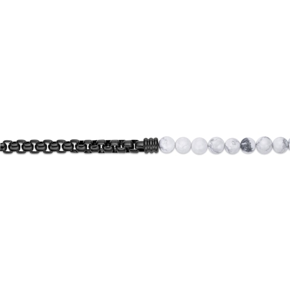8.5mm White Howlite Bead and Box Chain Half-and-Half Bracelet in Stainless Steel with Black Ion Plate - 8.5â