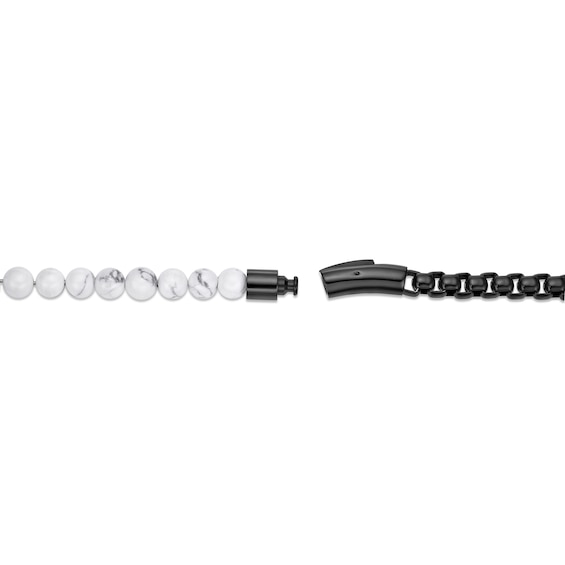 8.5mm White Howlite Bead and Box Chain Half-and-Half Bracelet in Stainless Steel with Black Ion Plate - 8.5â