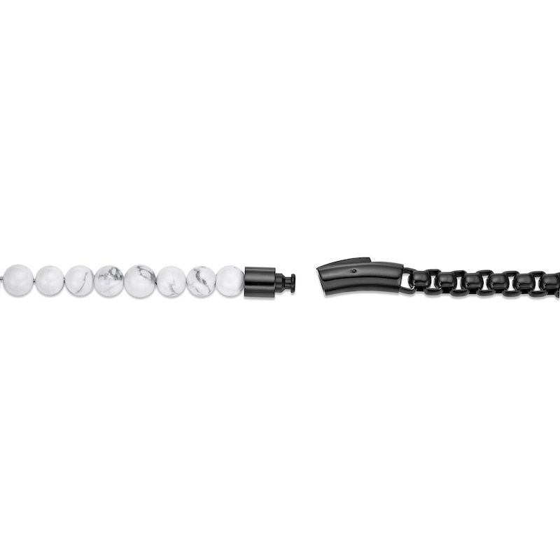 Main Image 3 of 8.5mm White Howlite Bead and Box Chain Half-and-Half Bracelet in Stainless Steel with Black Ion Plate - 8.5”