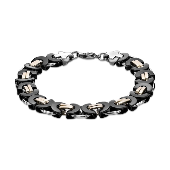 11.0mm Link Chain Bracelet in Solid Stainless Steel with Black and Yellow Ion Plate - 8.5"