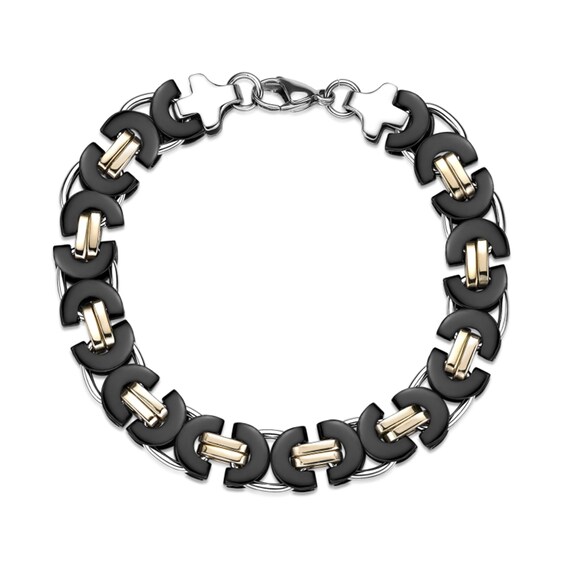 11.0mm Link Chain Bracelet in Solid Stainless Steel with Black and Yellow Ion Plate - 8.5"