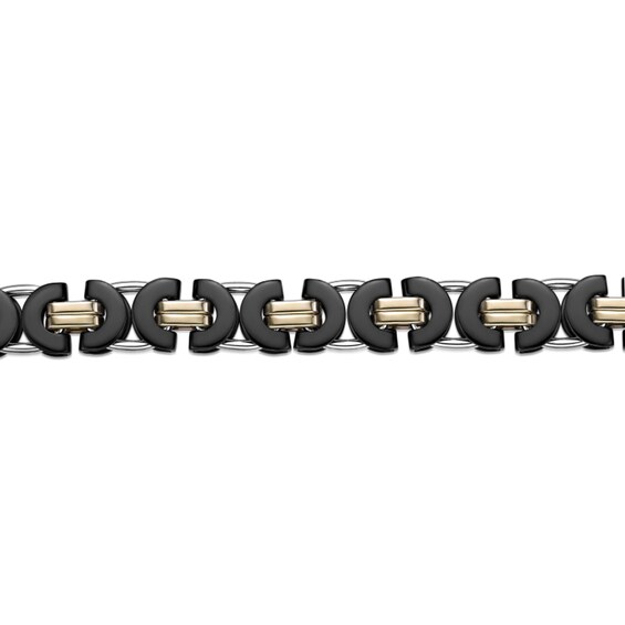 11.0mm Link Chain Bracelet in Solid Stainless Steel with Black and Yellow Ion Plate - 8.5"