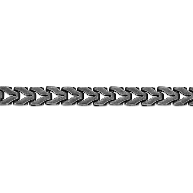 Main Image 2 of 12.0mm Antique-Finish Link Chain Bracelet in Solid Stainless Steel with Black Ion Plate - 8.5"