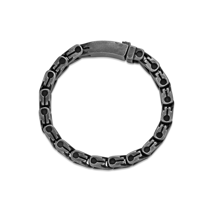 Main Image 4 of 12.0mm Antique-Finish Link Chain Bracelet in Solid Stainless Steel with Black Ion Plate - 8.5"