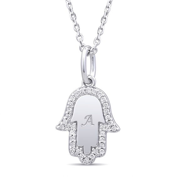 1/10 CT. T.w. Diamond Engravable Hamsa Hand Pendant (1 Initial)