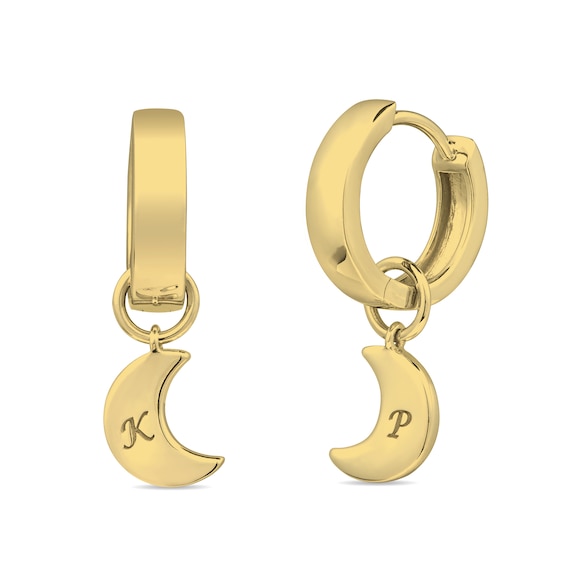 Engravable Crescent Moon Dangle Hoop Earrings (2 Initials)