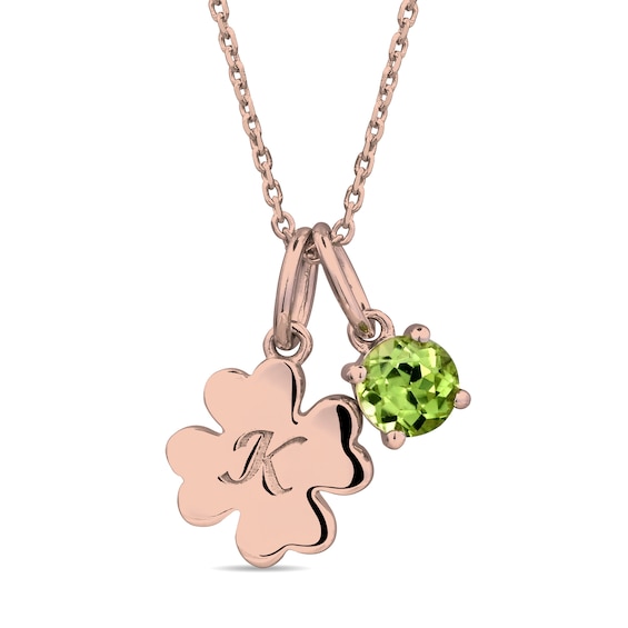 5.0mm Birthstone and Engravable Four-Leaf Clover Double Charm Pendant (1 Stone and Initial)