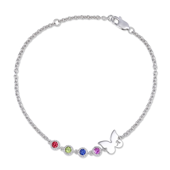 Bezel-Set Birthstone with Butterfly Bracelet (2-4 Stones and 1 Initial) - 8.0"
