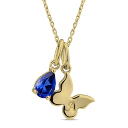 Pear-Shaped Birthstone and Engravable Butterfly Double Charm Pendant (1 Stone and Initial)