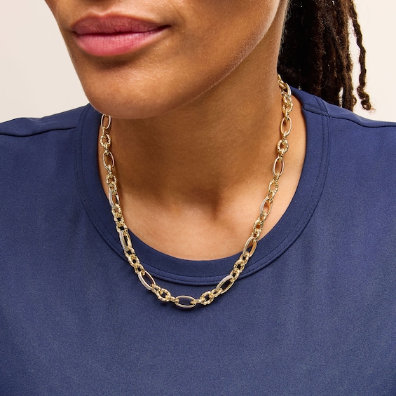 Diamond-Cut Alternating Glitter Link Chain Necklace in Hollow 10K Gold