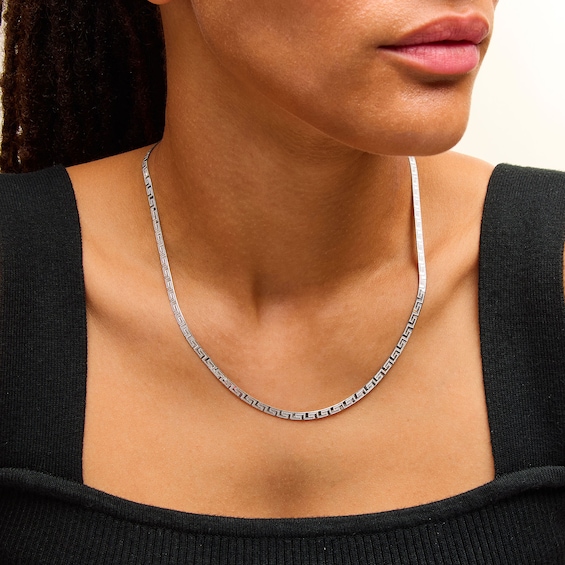 3.5mm Diamond-Cut Greek Key Herringbone Chain Necklace in Solid Sterling Silver