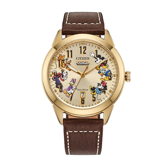 Citizen Eco-Drive® Disney Donald Duck and Crew 90th Anniversary Leather Strap Watch and Pin Box Set (Model: Aw0093-04W)