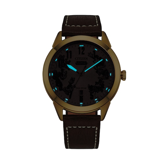 Citizen Eco-DriveÂ® Disney Donald Duck and Crew 90th Anniversary Leather Strap Watch and Pin Box Set (Model: Aw0093-04W)