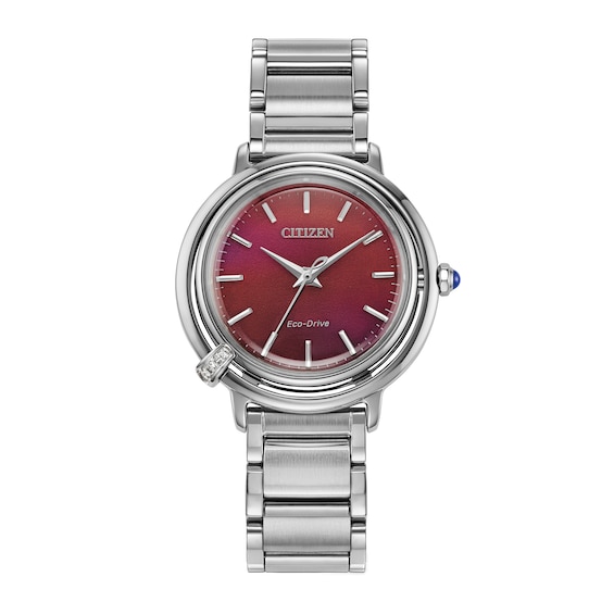 Ladiesâ Citizen Eco-DriveÂ® L Arcly Diamond Accent Watch with Deep Red Dial (Model: Em1091-67X)