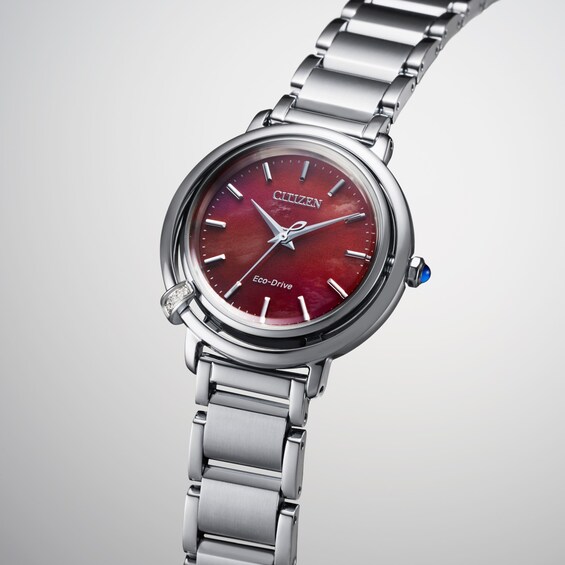 Ladiesâ Citizen Eco-DriveÂ® L Arcly Diamond Accent Watch with Deep Red Dial (Model: Em1091-67X)