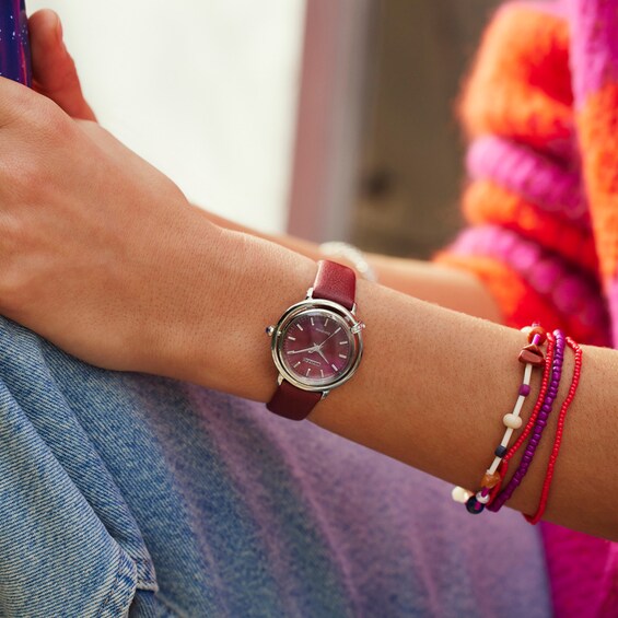 Ladiesâ Citizen Eco-DriveÂ® L Arcly Diamond Accent Watch with Deep Red Dial (Model: Em1091-67X)