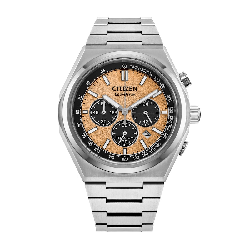 Main Image 1 of Men’s Citizen Eco-Drive® Zenshin Chrono Super Titanium™ Watch with Salmon-Color Dial (Model:CA4610-85Z)