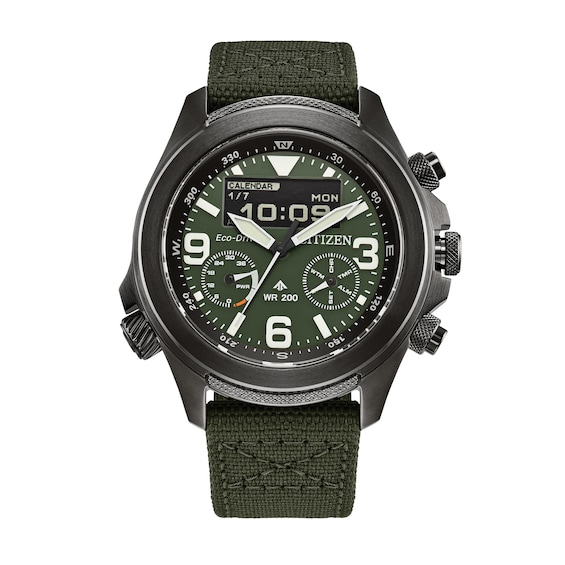 Menâs Citizen Eco-DriveÂ® Promaster Land Grey IP Strap Watch with Green Dial (Model: Jv1005-02W)