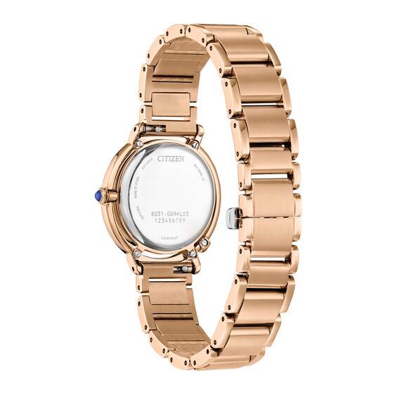 Ladiesâ Citizen Eco-DriveÂ® L Arcly Diamond Rose-Tone IP Watch with Pink Mother-of-Pearl Dial (Model: Em1098-68D)