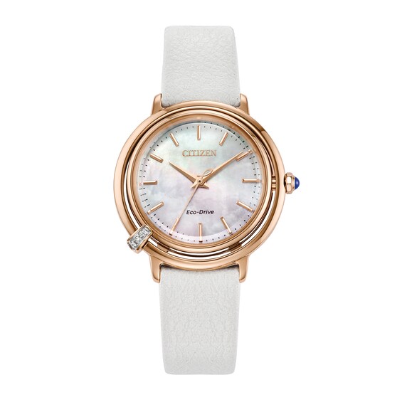 Ladiesâ Citizen Eco-DriveÂ® L Arcly Diamond Rose-Tone IP Watch with Pink Mother-of-Pearl Dial (Model: Em1098-68D)
