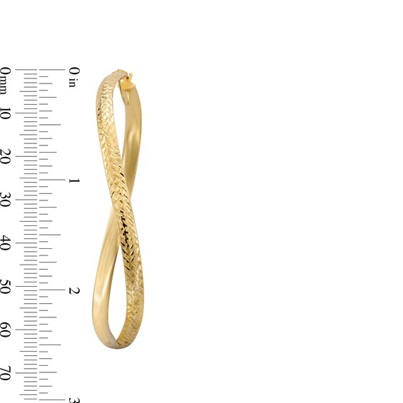 60.0mm Diamond-Cut Twist Wave Hoop Earrings in Hollow 10K Gold