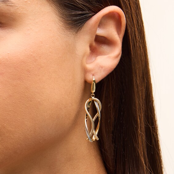 Glitter Enamel Rope-Textured Twist Drop Earrings in Hollow 10K Gold