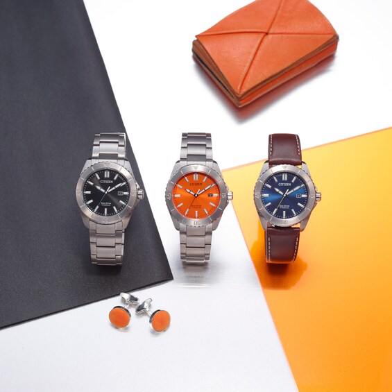 Men’s Citizen Eco-Drive® Brycen Weekender Super Titanium™ Watch with Orange Dial (Model: Aw1840-50X)