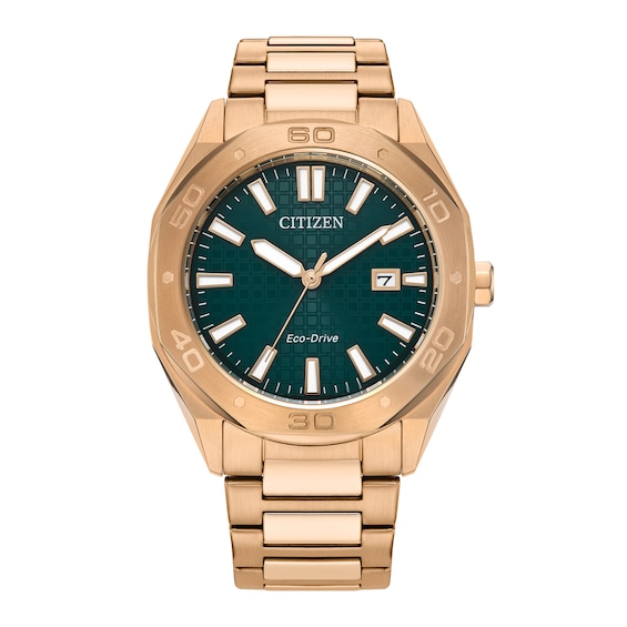 Menâs Citizen Eco-DriveÂ® Weekender Sport Rose-Tone IP Watch with Textured Green Dial (Model: Bm7633-81X)