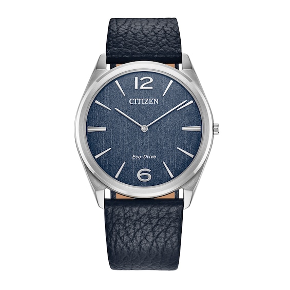 Unisex Citizen Eco-DriveÂ® Dress Classic Blue Leather Strap Watch with Blue Dial (Model: Ar3120-08L)