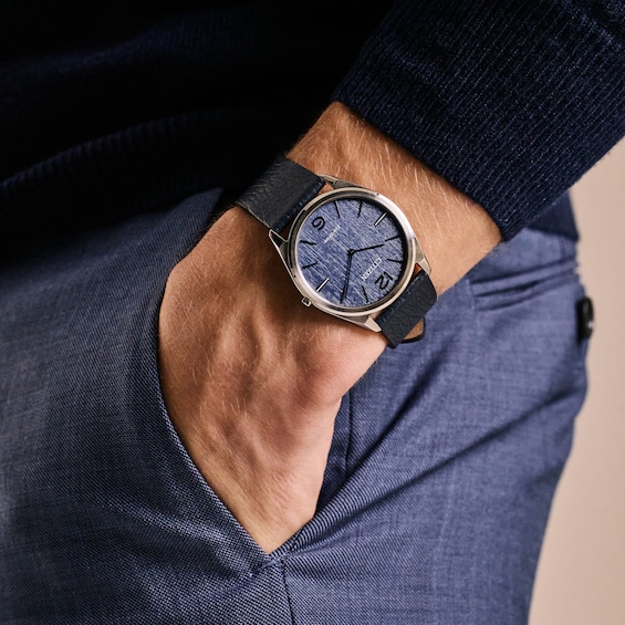 Unisex Citizen Eco-DriveÂ® Dress Classic Blue Leather Strap Watch with Blue Dial (Model: Ar3120-08L)
