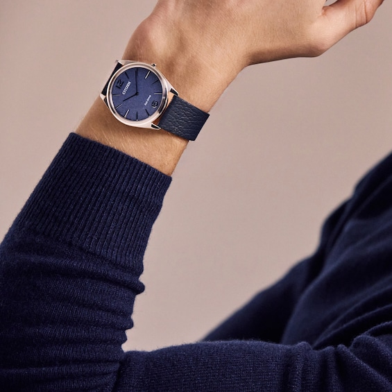Unisex Citizen Eco-DriveÂ® Dress Classic Blue Leather Strap Watch with Blue Dial (Model: Ar3120-08L)