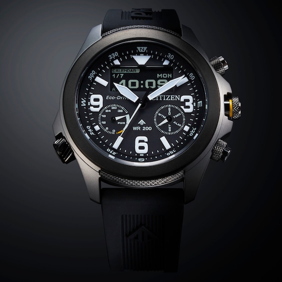 Menâs Citizen Eco-DriveÂ® Promaster Land Black Rubber Strap Watch with Black Dial (Model: Jv1007-07E)