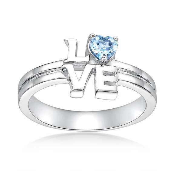 4.0mm Heart-Shaped Swiss Blue Topaz "Love" Ring in Sterling Silver