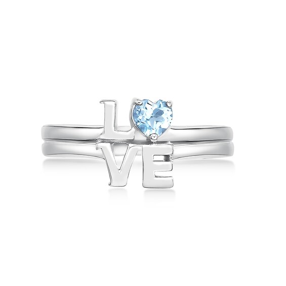 4.0mm Heart-Shaped Swiss Blue Topaz "Love" Ring in Sterling Silver