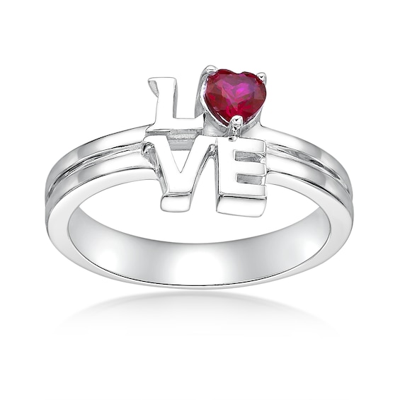 4.0mm Heart-Shaped Lab-Created Ruby "Love" Ring in Sterling Silver